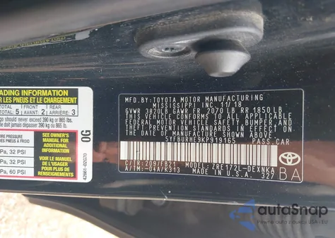 2019 Toyota Corolla Le from USA, damaged, VIN 5YFBURHE9KP919165
